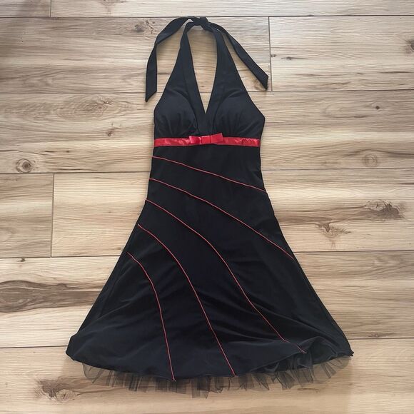 y2k LOVE TEASE Size S Emo Goth Halter Tulle Flare Fairy Hot Topic Red Black - Picture 3 of 7